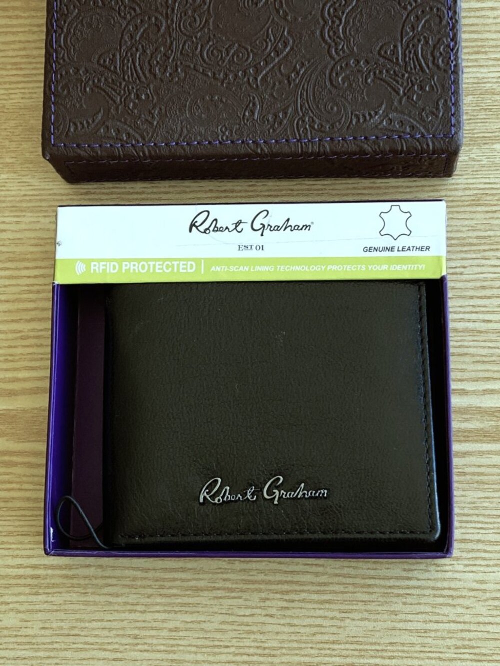 Robert Graham Nuance Bifold Leather Wallet RFID Blocking Mens Black NWT